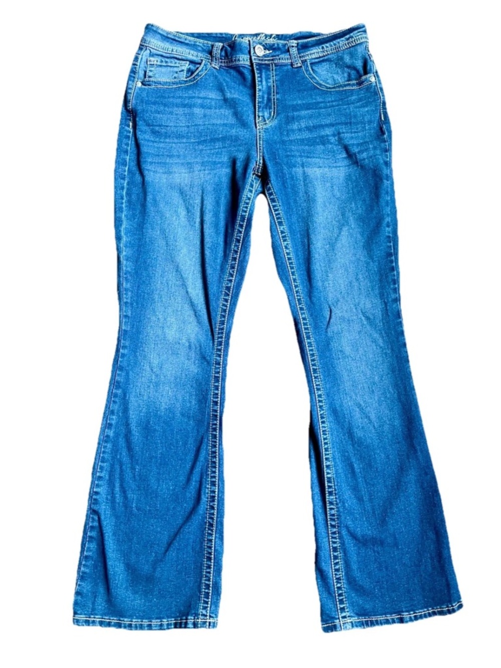 Copper Flash Y2K Curvy Slim Boot Cut Jeans Medium Wash Embroidered Pockets 10